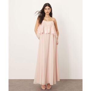 NWT ARRANGE shard sequin layered trapeze cami maxi dress in light pink US 6